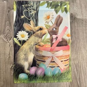 Easter Bunny Garden Flag Spring Rabbits Kissing Pastel Eggs Whimsical Yard Decor